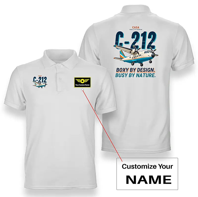 CASA C-212-100 Aviocar - Cartoon - Double-Side Polo - White + Name