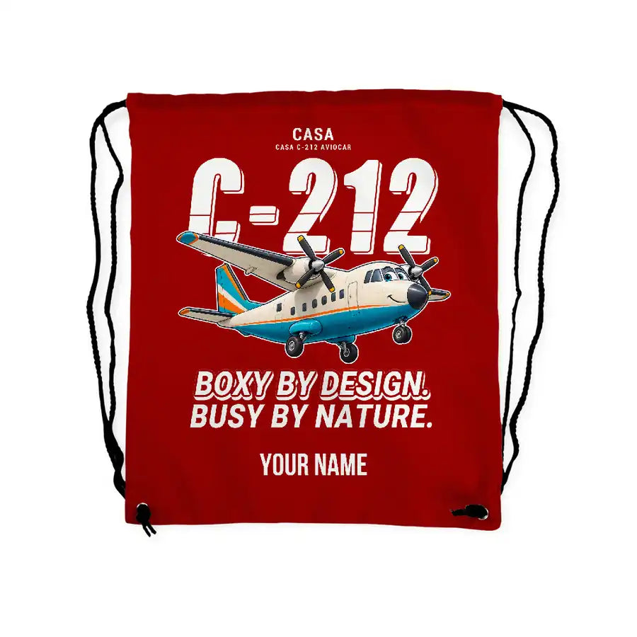 CASA C-212-100 Aviocar - Drawstring Bag - Cartoon + Name - Red