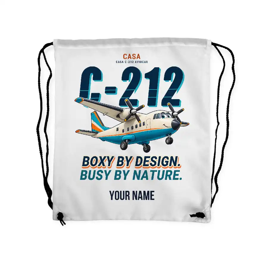 CASA C-212-100 Aviocar - Drawstring Bag - Cartoon + Name - White