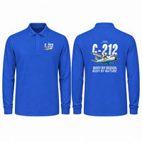 Thumbnail for CASA C-212-100 Aviocar Premium Polo T-Shirts - Cartoon - Long Sleeve - Blue