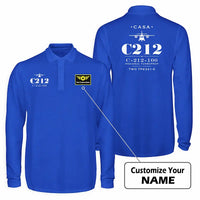 Thumbnail for CASA C-212-100 Aviocar Premium Polo T-Shirts - Heritage + Name - Long Sleeve - Blue