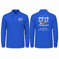Thumbnail for CASA C-212-100 Aviocar Premium Polo T-Shirts - Original - Long Sleeve - Blue