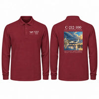 Thumbnail for CASA C-212-100 Aviocar Premium Polo T-Shirts - Poster - Long Sleeve - Dark Red