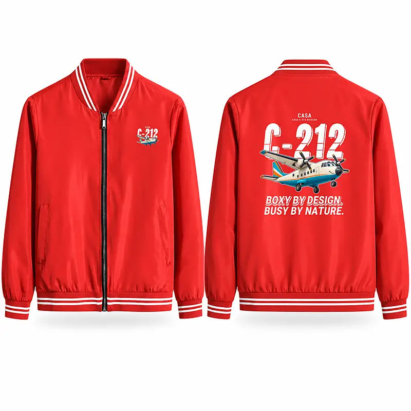 CASA C-212-100 Aviocar Stylish Jackets - Baseball Collar - Cartoon - Red