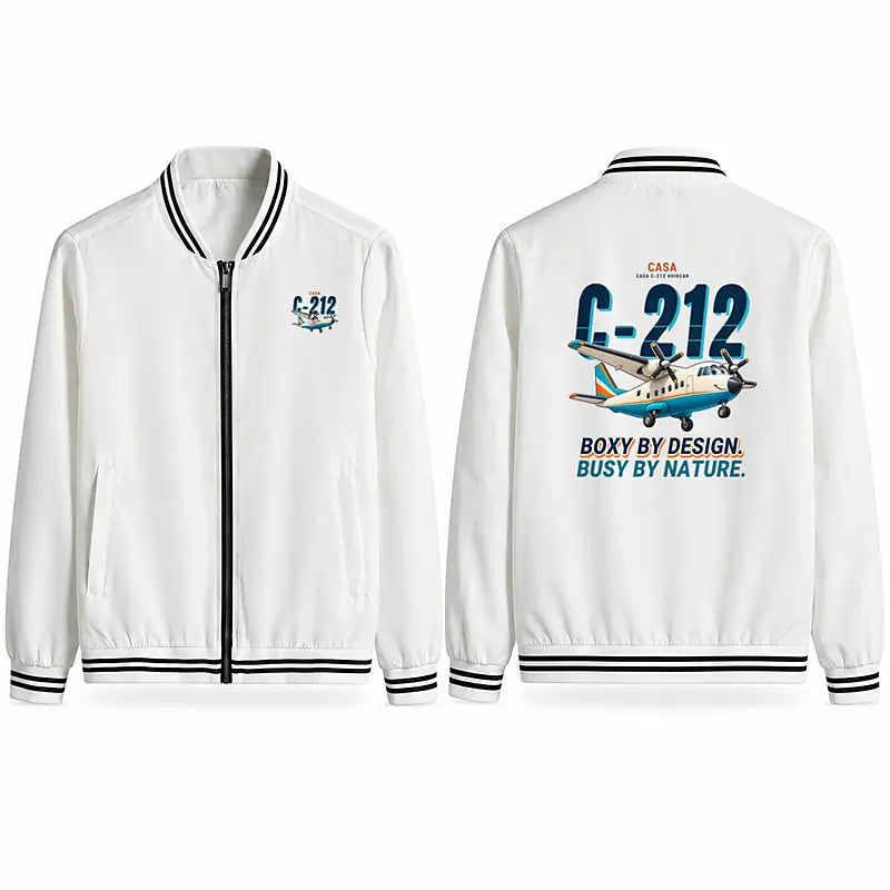 CASA C-212-100 Aviocar Stylish Jackets - Baseball Collar - Cartoon - White