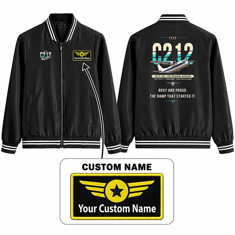 CASA C-212-100 Aviocar Stylish Jackets - Baseball Collar - Original + Name - Black