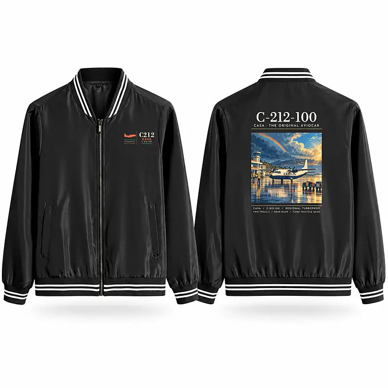 CASA C-212-100 Aviocar Stylish Jackets - Baseball Collar - Poster - Black