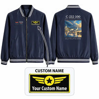 Thumbnail for CASA C-212-100 Aviocar Stylish Jackets - Baseball Collar - Poster + Name - Navy Blue