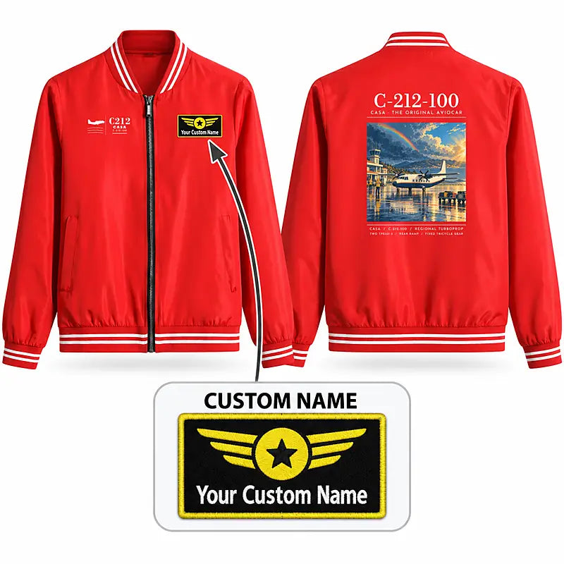 CASA C-212-100 Aviocar Stylish Jackets - Baseball Collar - Poster + Name - Red