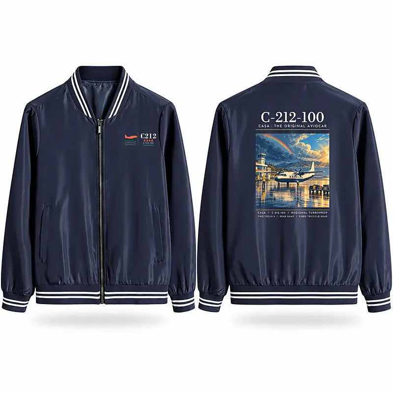 CASA C-212-100 Aviocar Stylish Jackets - Baseball Collar - Poster - Navy Blue