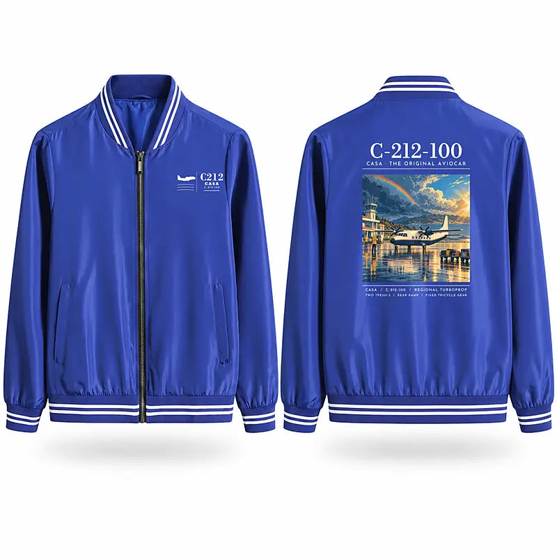 CASA C-212-100 Aviocar Stylish Jackets - Baseball Collar - Poster - Royal Blue