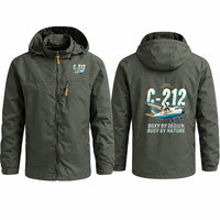 Thumbnail for CASA C-212-100 Aviocar Stylish Jackets - Hooded Windbreaker - Cartoon - Olive Green