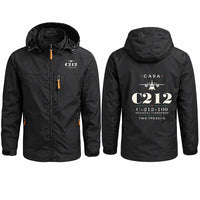 Thumbnail for CASA C-212-100 Aviocar Stylish Jackets - Hooded Windbreaker - Heritage - Black