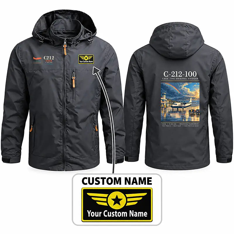 CASA C-212-100 Aviocar Stylish Jackets - Hooded Windbreaker - Poster + Name - Charcoal