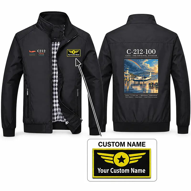 CASA C-212-100 Aviocar Stylish Jackets - Stand Collar - Poster + Name - Black