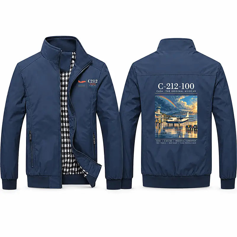 CASA C-212-100 Aviocar Stylish Jackets - Stand Collar - Poster - Navy Blue