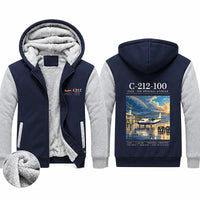 Thumbnail for CASA C-212-100 Aviocar Zipped Sweatshirts - Poster - Navy & Gray