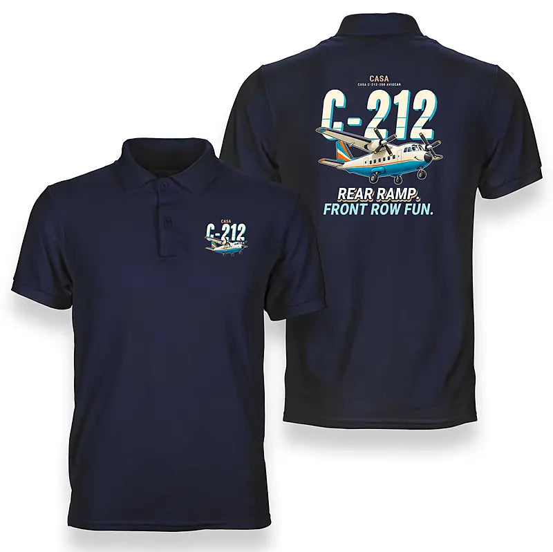 CASA C-212-200 Aviocar - Cartoon - Double-Side Polo - Navy Blue