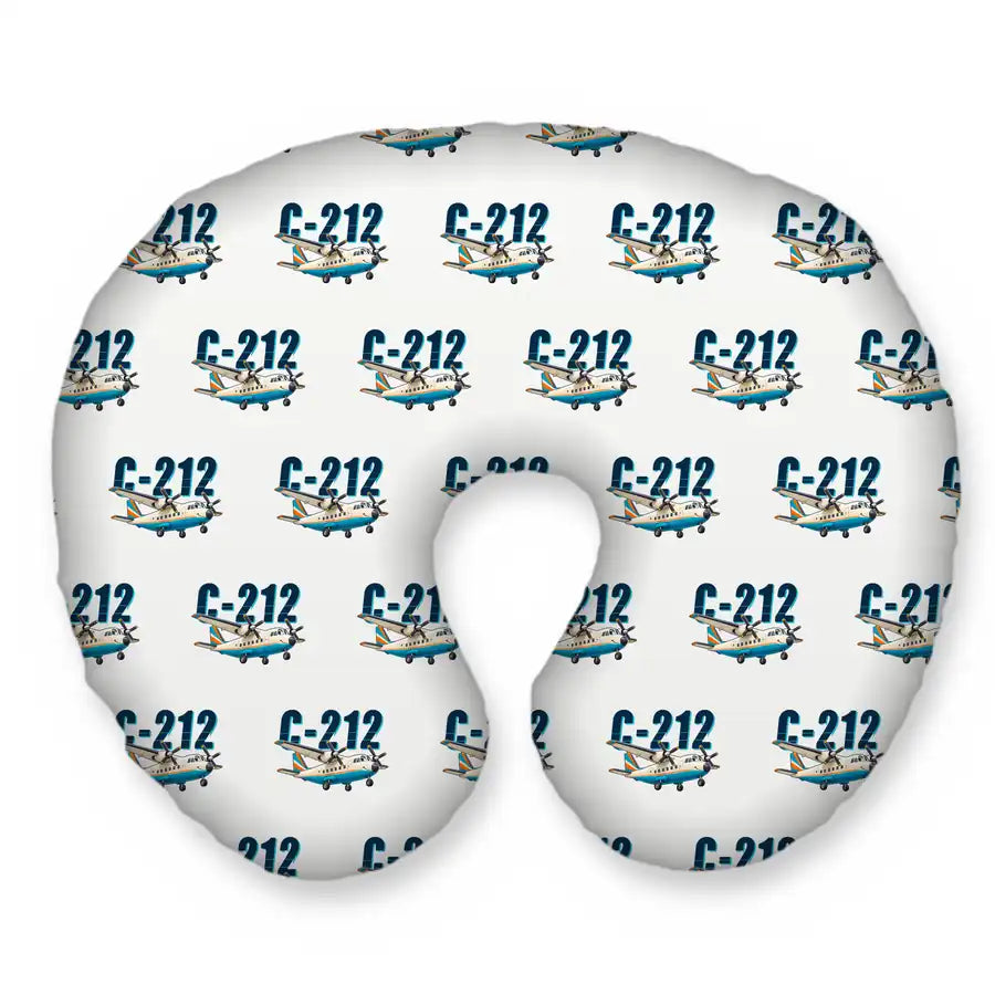 CASA C-212-200 Aviocar - Cartoon Seamless - Travel Pillow - White