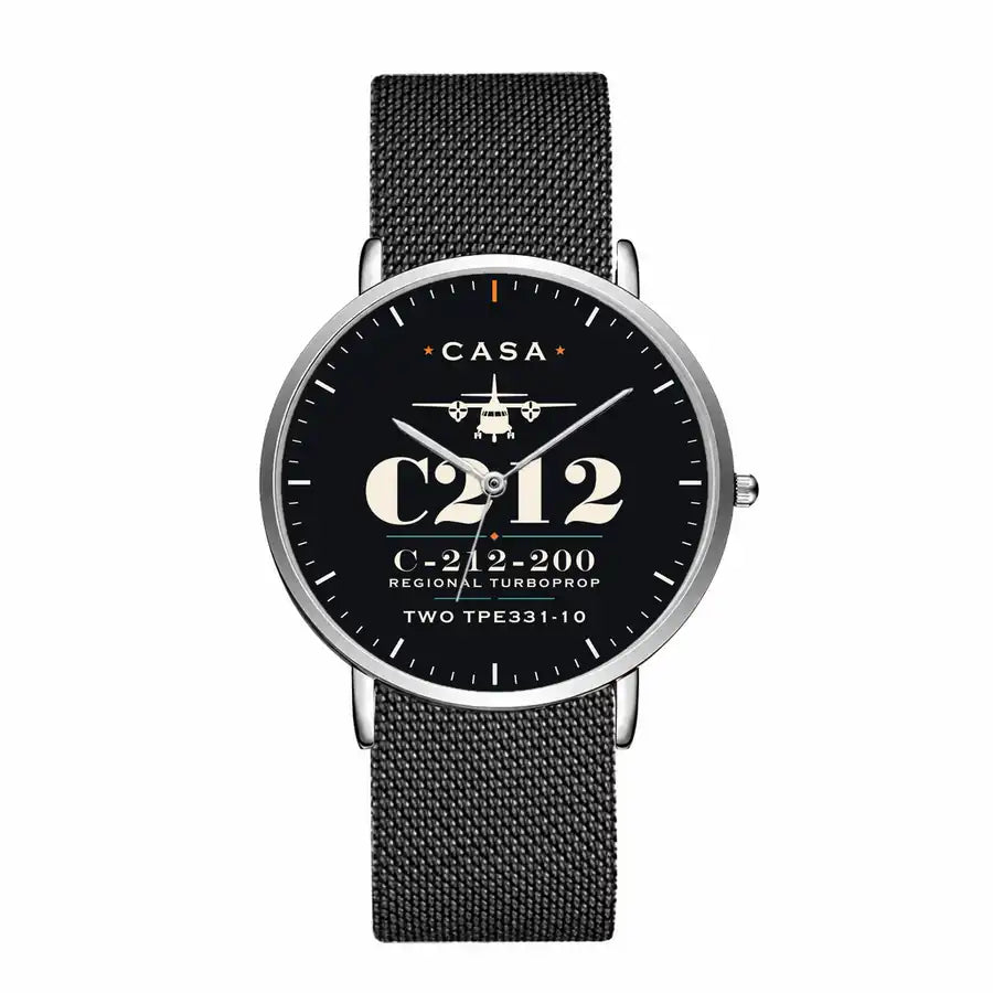 CASA C-212-200 Aviocar - Heritage - Slim Mesh - Silver and Black Stainless Steel Strap