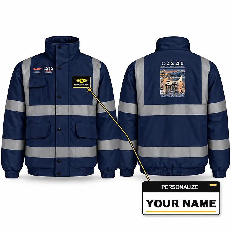 CASA C-212-200 Aviocar Reflective Winter Jackets - Poster + Name - Navy Blue