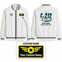 Thumbnail for CASA C-212-200 Aviocar Stylish Jackets - Baseball Collar - Cartoon + Name - White