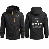 Thumbnail for CASA C-212-200 Aviocar Stylish Jackets - Hooded Windbreaker - Heritage - Black
