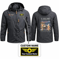 Thumbnail for CASA C-212-200 Aviocar Stylish Jackets - Hooded Windbreaker - Poster + Name - Charcoal