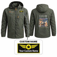 Thumbnail for CASA C-212-200 Aviocar Stylish Jackets - Hooded Windbreaker - Poster + Name - Olive Green