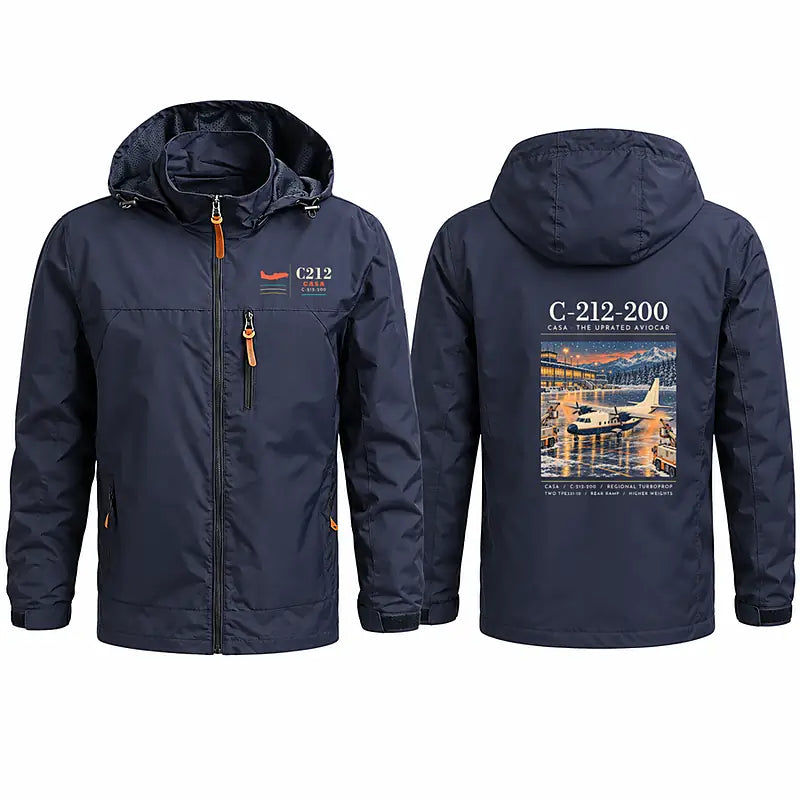 CASA C-212-200 Aviocar Stylish Jackets - Hooded Windbreaker - Poster - Navy Blue
