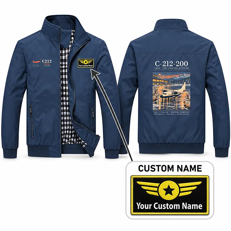 CASA C-212-200 Aviocar Stylish Jackets - Stand Collar - Poster + Name - Navy Blue