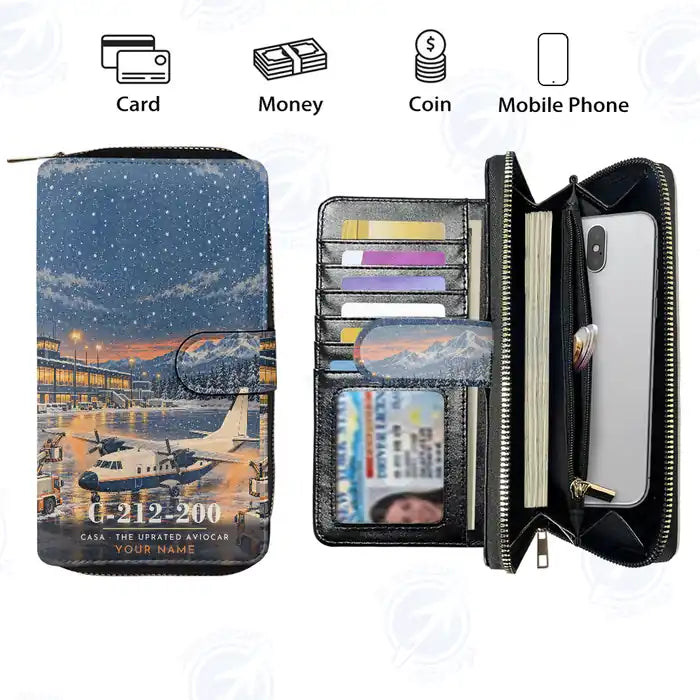 CASA C-212-200 Aviocar Leather Wallets - Zip Long Wallet - 3D + Name