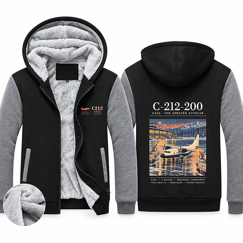 CASA C-212-200 Aviocar Zipped Sweatshirts - Poster - Black & Gray