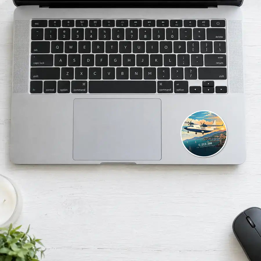 CASA C-212-300 Aviocar - 3D - Circle Sticker - Laptop