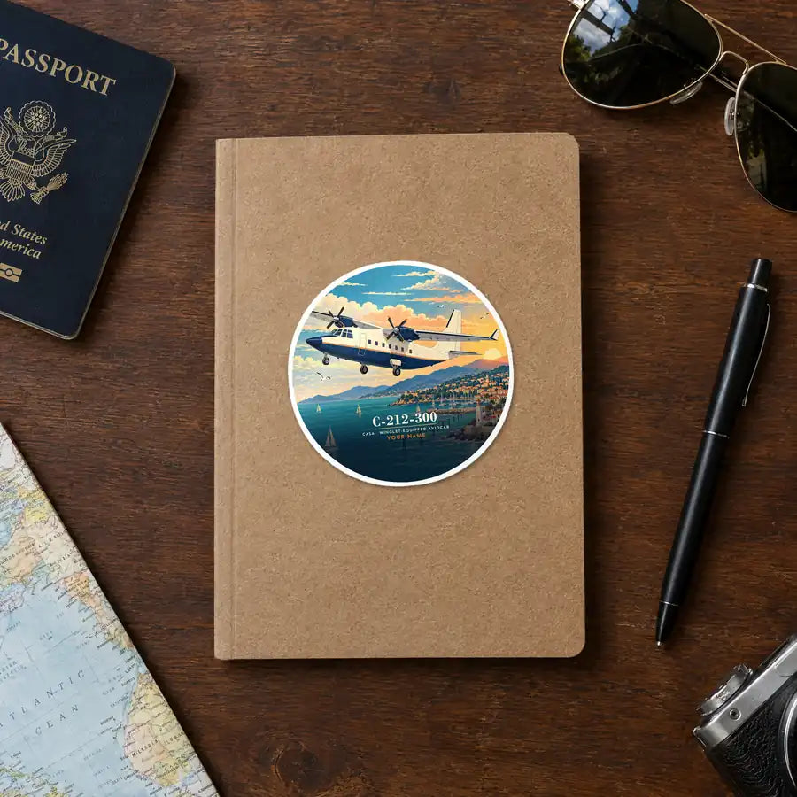CASA C-212-300 Aviocar - 3D + Name - Circle Sticker - Notebook