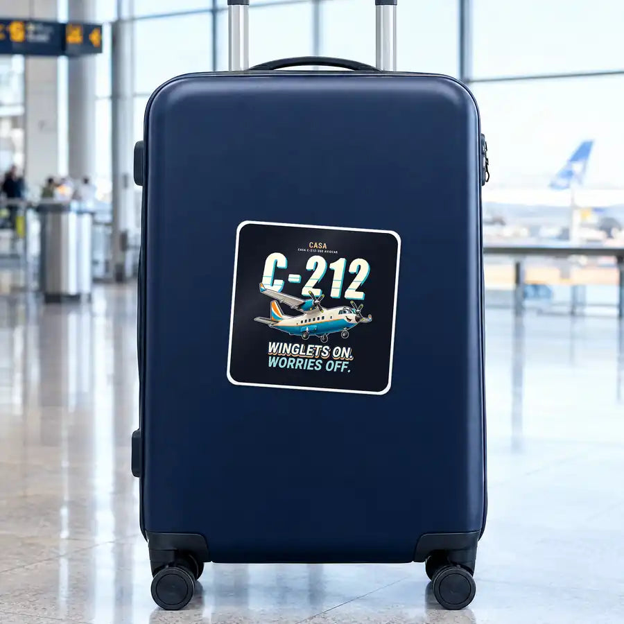 CASA C-212-300 Aviocar - Cartoon - Square Sticker - Suitcase
