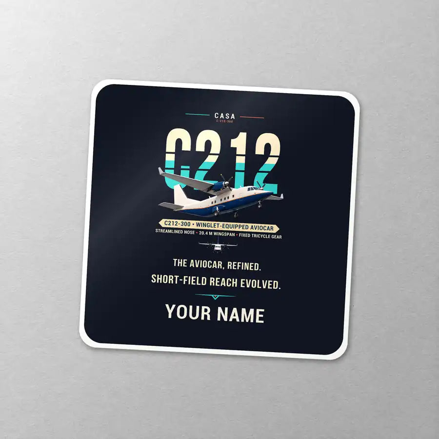 CASA C-212-300 Aviocar - Original + Name - Square Sticker - Close-up