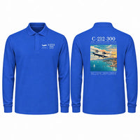 Thumbnail for CASA C-212-300 Aviocar Premium Polo T-Shirts - Poster - Long Sleeve - Blue