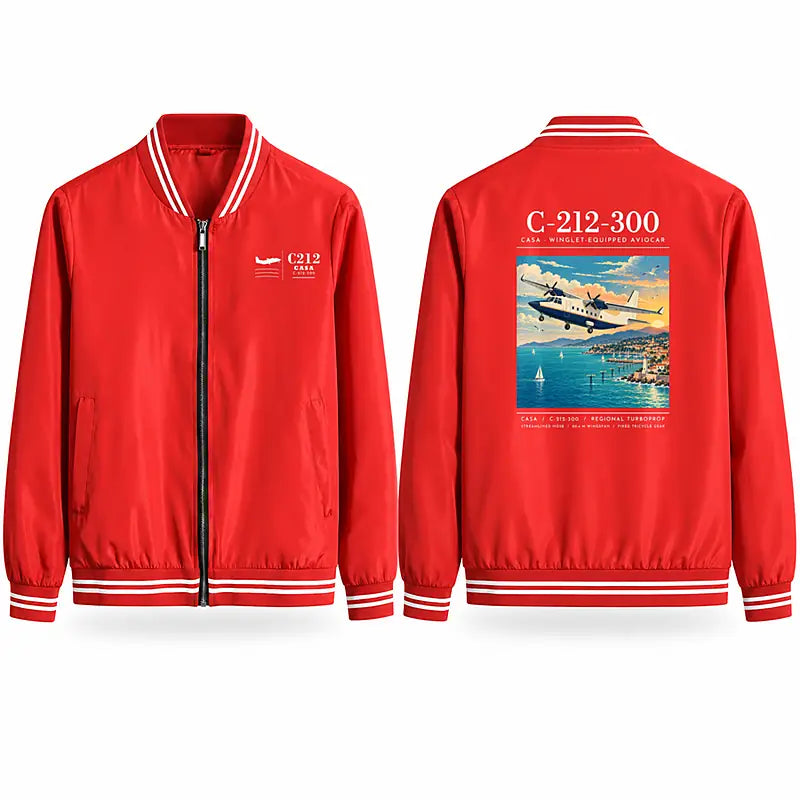 CASA C-212-300 Aviocar Stylish Jackets - Baseball Collar - Poster - Red