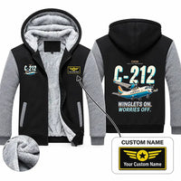 Thumbnail for CASA C-212-300 Aviocar Zipped Sweatshirts - Cartoon + Name - Black & Gray