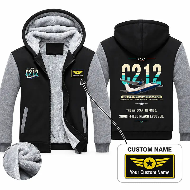 CASA C-212-300 Aviocar Zipped Sweatshirts - Original + Name - Black & Gray
