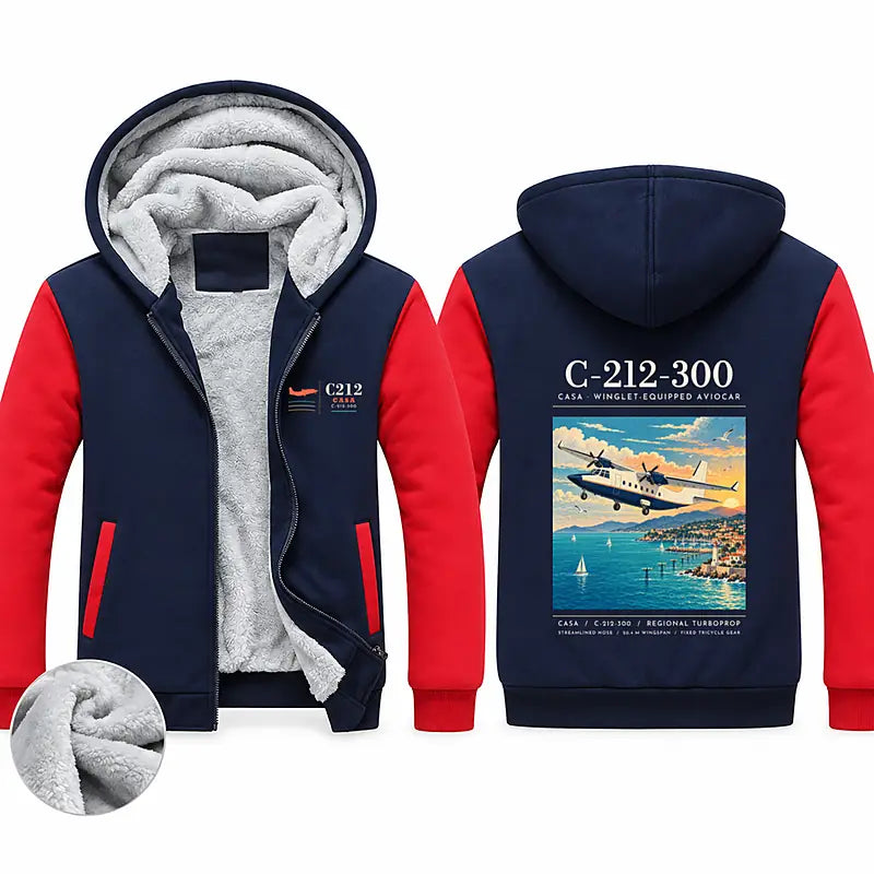 CASA C-212-300 Aviocar Zipped Sweatshirts - Poster - Navy & Red