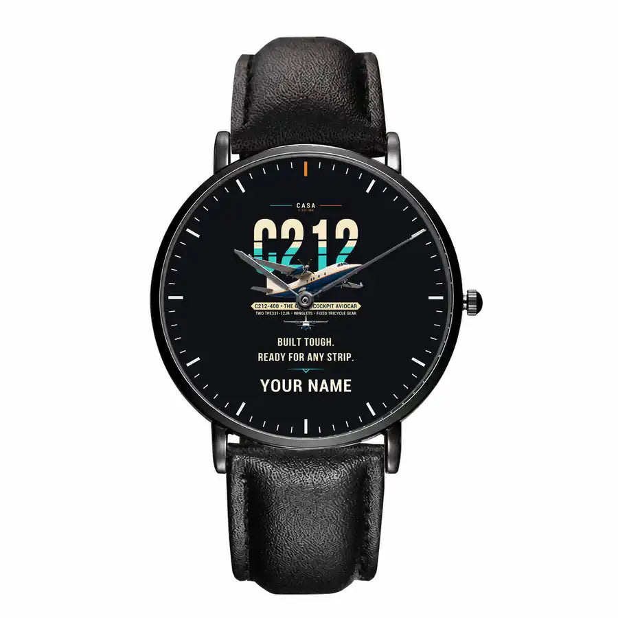 CASA C-212-400 Aviocar - Original + Name - Slim Leather - Black and Black Leather Strap