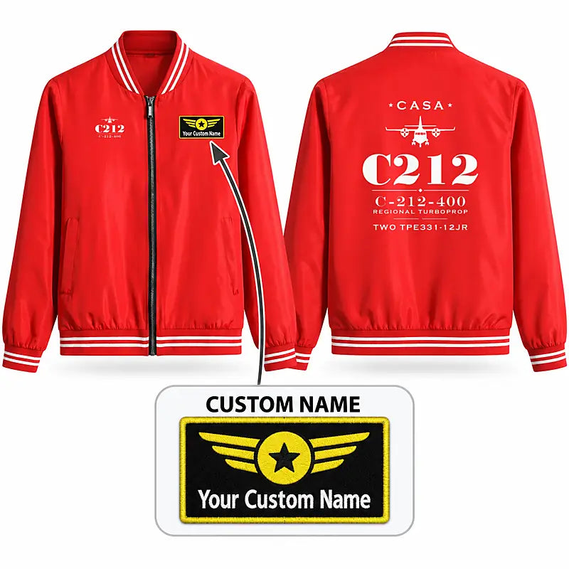 CASA C-212-400 Aviocar Stylish Jackets - Baseball Collar - Heritage + Name - Red