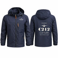 Thumbnail for CASA C-212-400 Aviocar Stylish Jackets - Hooded Windbreaker - Heritage - Navy Blue
