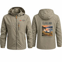 Thumbnail for CASA C-212-400 Aviocar Stylish Jackets - Hooded Windbreaker - Poster - Khaki