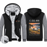 Thumbnail for CASA C-212-400 Aviocar Zipped Sweatshirts - Poster - Black & Gray