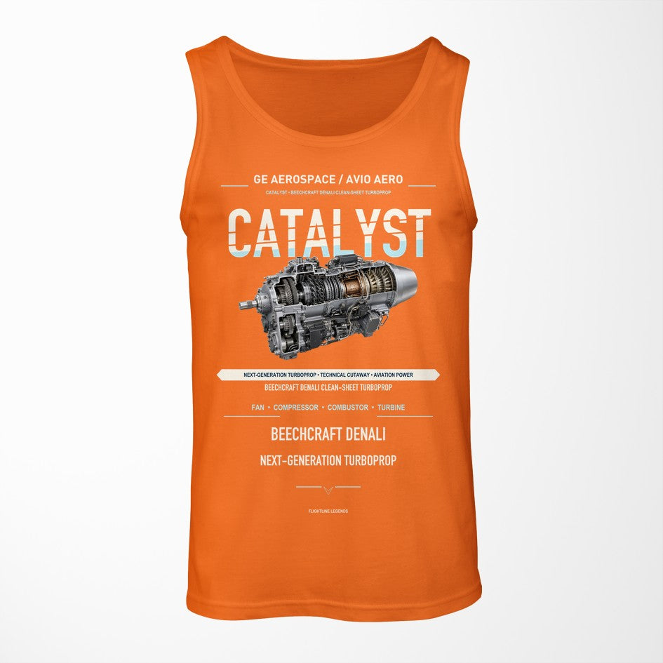 CATALYST design on orange tank top