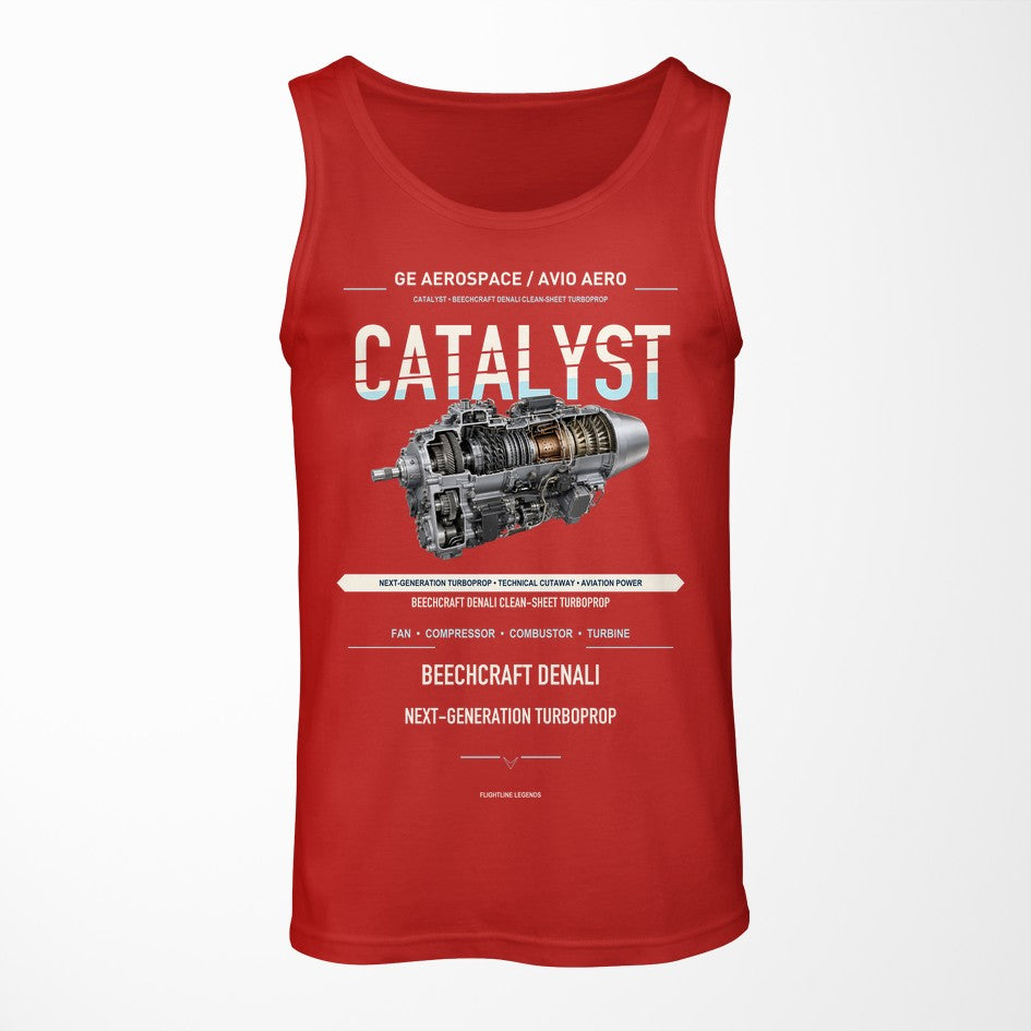 CATALYST design on red tank top