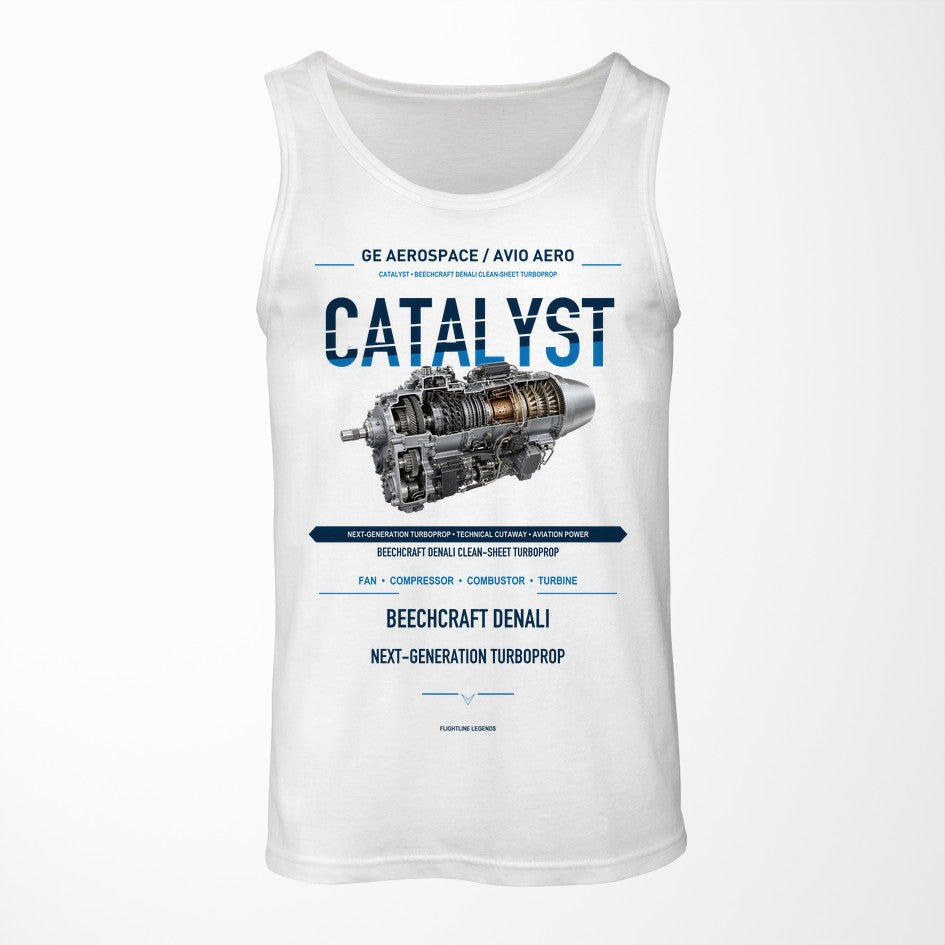 CATALYST design on white tank top